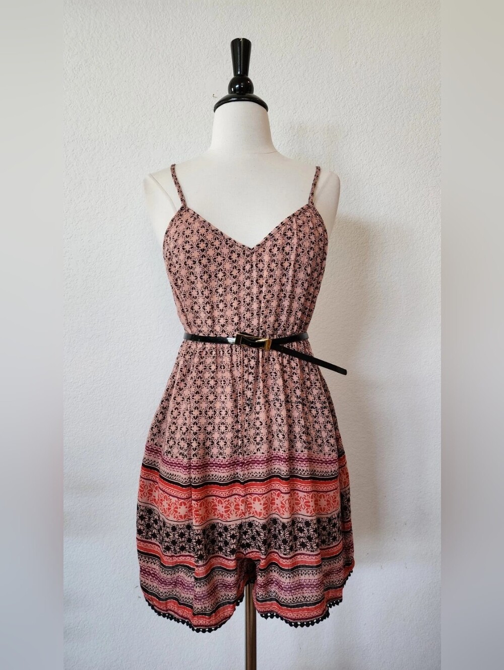 Women’s Pink Patterned Spaghetti Strap Dress